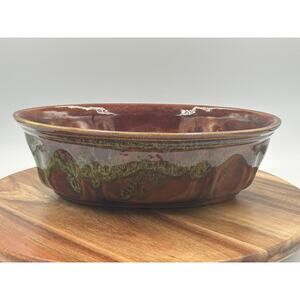 Vintage Haeger Pottery Oval Baking Dish Brown Green Drip Glaze 12" USA Marked